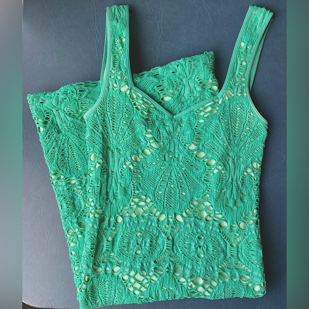 Intimately FP Teal Turquoise Green Scalloped Lace Bodycon Slip Dress